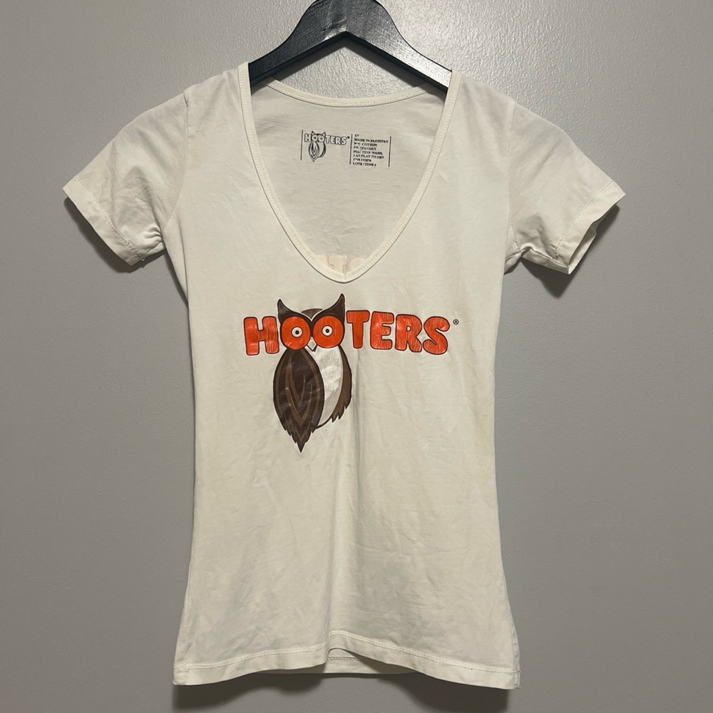 Hooters white V neck uniform shirt Size XS